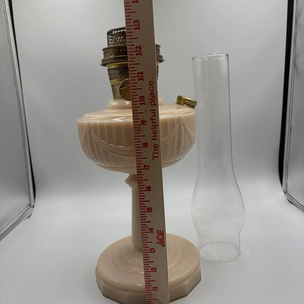Vtg Aladdin Pink Alacite Uuranium Glass Oil Lamp Model B Tall Lincoln Drape Glow